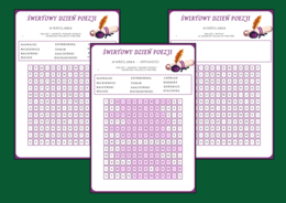 ŚWIATOWY DZIEŃ POEZJI – wykreślanka – karta pracy – biblioteka – język polski