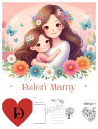 Dzień Matki- scenariusz, laurki, plakat, napis "Dzień Mamy", kwiaty, serca