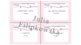 Present Simple vs Present Continuous/ Karty do mówienia/ Mówienie/ Speaking/ Zestaw/ Pakiet/ Klasy 4-8/ Klasa 5/ Klasy 6-8/ SP/ Warm-up/ Rozgrzewka/ Gramatyka/ Grammar/ Grammar cards/ Grammar cards/ E8