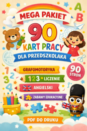 Mega pakiet 90 kart pracy dla przedszkolaka – nauka przez zabawę (PDF do druku)