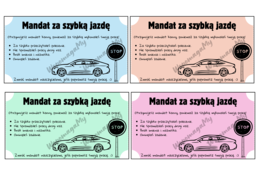 Mandat za szybką jazdę! Fiszki dla dzieci klasy 1-3, dla nauczyciela