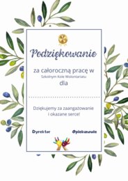Podziękowanie za działalność w Szkolnym Kole Wolontariatu