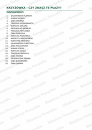 PŁAZY W POLSCE I NA ŚWIECIE - krzyżówka - karta pracy (biologia, klasa 6)