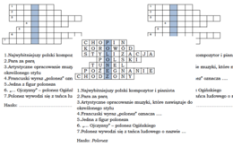 Logogryf dla klasy 7 na podsumowanie lekcji "Polonez. Opracowanie artystyczne muzyki ludowej"