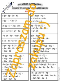 Wyrażenia algebraiczne - mnożenie jednomianów i sum algebraicznych. Karta pracy lub kartkówka.