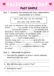 Past Simple - Valentine's Day - Walentynki - angielski - karta pracy - czytanie ze zrozumieniem - A2/B1 - egzamin ósmoklasisty