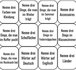 Nenne drei .... - gra w j niemieckim - rozgrzewka, utrwalenie słownictwa, przerwa,