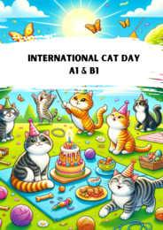 International Cat Day Poziom A1 dla dzieci oraz B1 Karty pracy Gotowa lekcja Worksheet