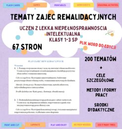 Tematy zajęć rewalidacyjnych/ Rewalidacji indywidualnej ZR/ RI uczeń z lekką niepełnosprawnością intelektualną w klasie 1- 3 SP
