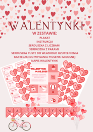 WALENTYNKI - plakat, zabawa: znajdź swoją drugą połówkę