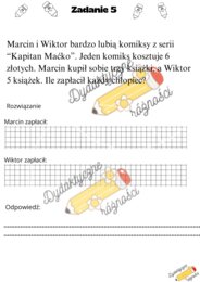 Mnożenie w zakresie 50. Zadania z treścią w wersji normalnej i rozbudowanej dla uczniów szybciej pracujących.