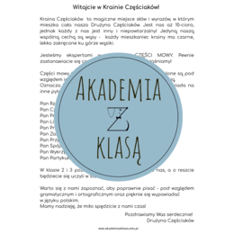 DRUŻYNA CZĘŚCIAKÓW, CZYLI CZĘŚCI MOWY DLA KLAS 2-3