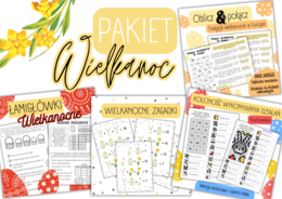 Pakiet materiałów - WIELKANOC - tabliczka mnożenia / liczby całkowite / łamigłówki / zagadki / kodowanka / kolejność działań - MATEMATYKA