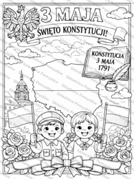 3 MAJA - darmowa kolorowanka A4; ŚWIĘTA MAJOWE; KONSTYTUCJA