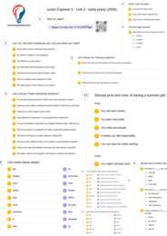 Junior Explorer 5 – Unit 2 – karta pracy