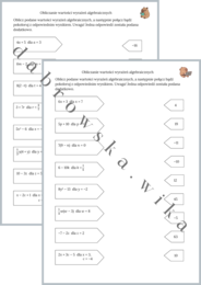 Obliczanie wartości wyrażeń algebraicznych - połącz bądź pokoloruj