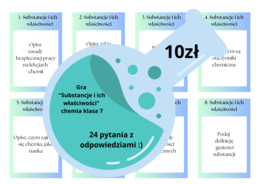 Chemia. Klasa 7. Gra dydaktyczna. Substancje i ich przemiany. Wersja po polsku. Pytania i odpowiedzi. Powtórzenie wiadomości.