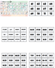 Uniwersalna gra planszowa / stacje zadaniowe z wykorzystaniem zadań z matematyki - ćwiczenie liczebników, określania godzin, działań matematycznych - języki obce, klasy 1-6