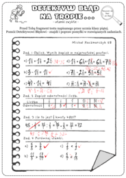 Detektyw Błąd na tropie. Ułamki zwykłe. Karta pracy. Klasa 5