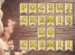 Girlanda / baner / proporczyk / napis / dekoracje / ścienna gazetka szkolna. POCZUJ CHEMIĘ DO CHEMII!