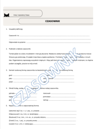 Czasownik kartkówka klasa 4/5