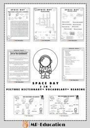 Space Day - słowniczki obrazkowe + ćwiczenie na słownictwo + czytanie ze zrozumieniem