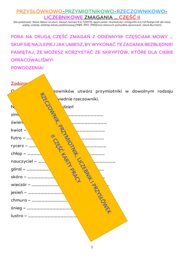 RZECZOWNIK, PRZYMIOTNIK, PRZYSŁÓWEK, LICZEBNIK - DRUGA CZĘŚĆ KARTY PRACY