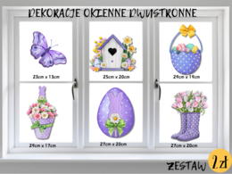 DEKORACJE dwustronne – WIOSNA, WIELKANOC zestaw fioletowy