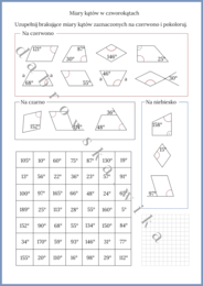 Miary kątów w czworokątach - kodowanka