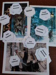 Bohaterowie "Opowieści z Narnii..." w plastrach miodu zamknięci + plan wydarzeń.