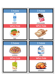 I HAVE... WHO HAS...? - FOOD & DRINK | Gra Ja mam, Kto ma w języku angielskim do ćwiczenia słownictwa (JEDZENIE I PICIE) ESL (A1)
