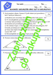 Własności wielokątów oraz kąty w wielokątach - kartkówka lub karta pracy z rozwiązaniem