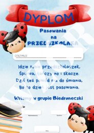 Dyplom pasowania na przedszkolaka - podpisana grupa biedronki