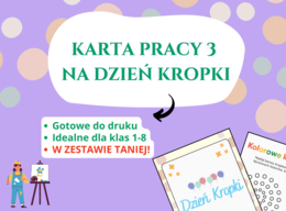Karta pracy „Kolorowe kropki” 🌈🔴 – Dzień Kropki, kreatywność, plastyka – klasy 1–6, świetlica