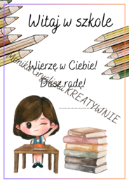 Dyplom na powitanie roku szkolnego- dziewczynka-szkoła