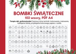 102 wzory BOMBKI ŚWIĄTECZNE A4 praca ucznia lub dekoracja, terapia ręki, grafomotoryka, rewalidacja.