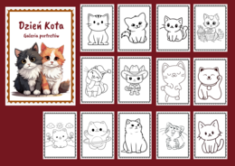 🖤🐱DZIEŃ KOTA – Galeria portretów – kolorowanka – kolorowanki – biblioteka – świetlica – przedszkole – 25 wersji - Dzień Czarnego Kota