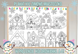 Plakat XXL „Zimowe Miasteczko” – kolorowanka do wspólnej zabawy| Duży plakat na gazetkę| Kreatywna dekoracja klasy | pokoju na święta!