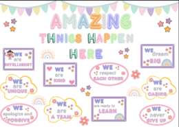 Gazetka „Amazing things happen here” łącznie 35 stron|format A4 i mniejszy| ideal na jako całoroczna dekoracja sali i nie tylko| w pakiecie karta pracy i pomysły na wykorzystanie gazetki na lekcjach