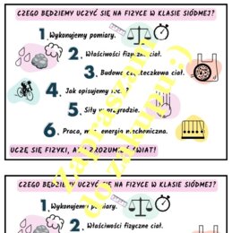Czego będziemy uczyć się na fizyce w klasie siódmej? - wklejka do zeszytu
