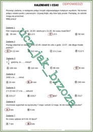 Karta pracy, połącz kropki, obliczenia zegarowe i kalendarzowe, klasa 6, kalendarz i czas