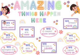 Gazetka „Amazing things happen here” łącznie 35 stron|format A4 i mniejszy| ideal na jako całoroczna dekoracja sali i nie tylko| w pakiecie karta pracy i pomysły na wykorzystanie gazetki na lekcjach