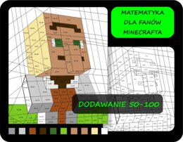 Dodawanie liczb dwucyfrowych, kolorowanka matematyczna, pokoloruj według wyników dodawania, Minecraft