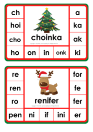 Klamerkowe pomoce - sylaby - Boże Narodzenie (litery pisane)