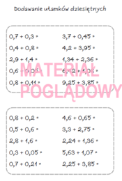 Szybkie karteczki - dodawanie, odejmowanie, mnożenie, dzielenie ułamków, działania na ułamkach (karta pracy, kartkówka kl 4, 5, 6, 7, 8)