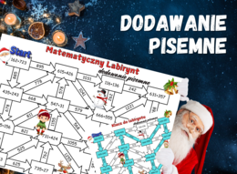 MATEMATYCZNY LABIRYNT - dodawanie pisemne, klasa 4, 5, 6 Boże Narodzenie, Święta, Mikołajki, zima