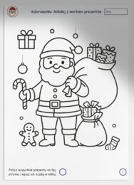 Kolorowanki świąteczne – upominki, Mikołaj, renifery