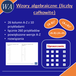 Wzory algebraiczne, upraszczanie (liczby całkowite) | matematyka, algebra | 26 kolumn