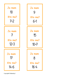 Zestaw kart typu kto ma, ja mam – dodawanie i odejmowanie