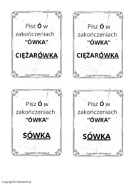 Memory ortograficzne – zasady pisowni z u-ó (wersja czarno- biała)